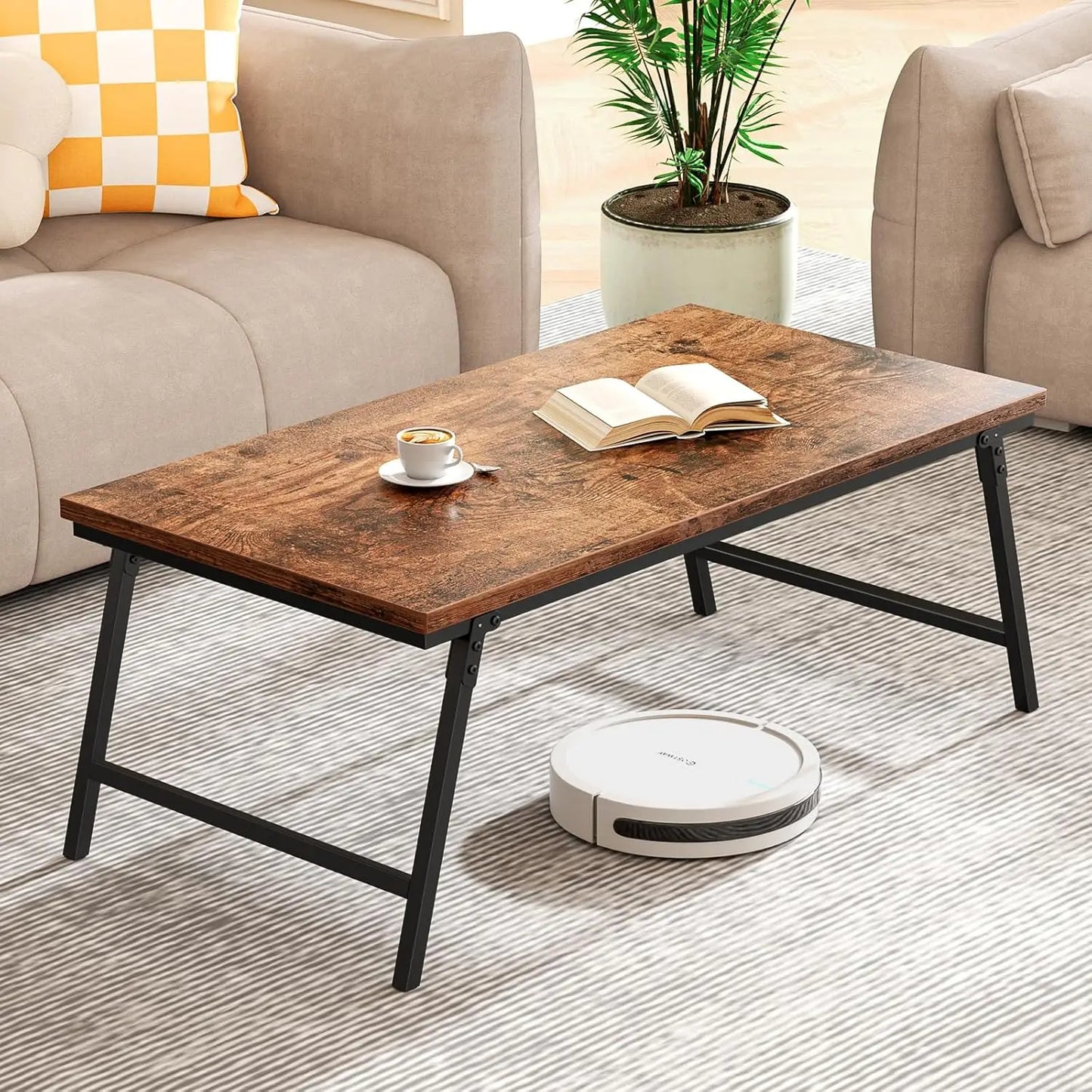 Folding Coffee Table, Leg Latches Portable Sturdy Floor Table Desk for Sitting on The Floor, No Assembly Low Coffee