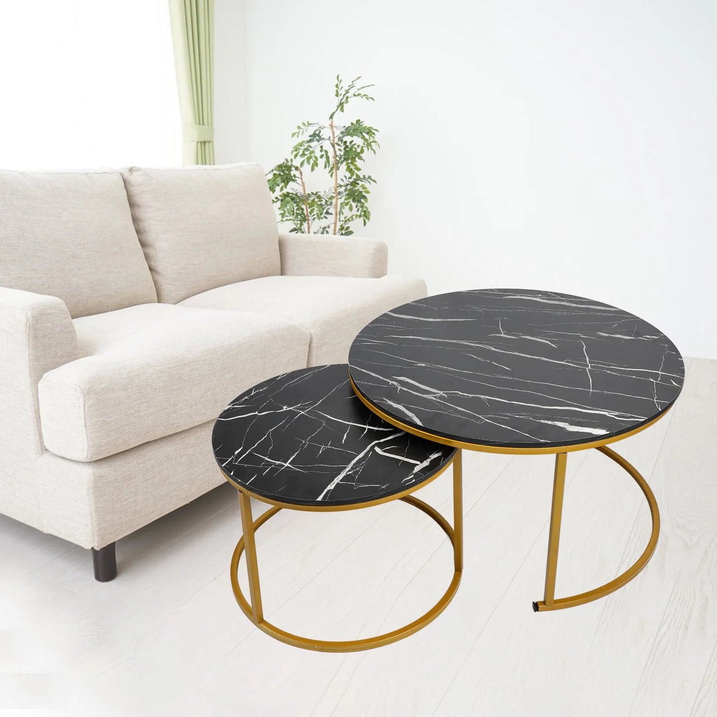 Stacking Round Side Table Exquisite Crafts Sturdy Robust Deformation Proof Flexible Use Round Coffee Table Set for Living Room