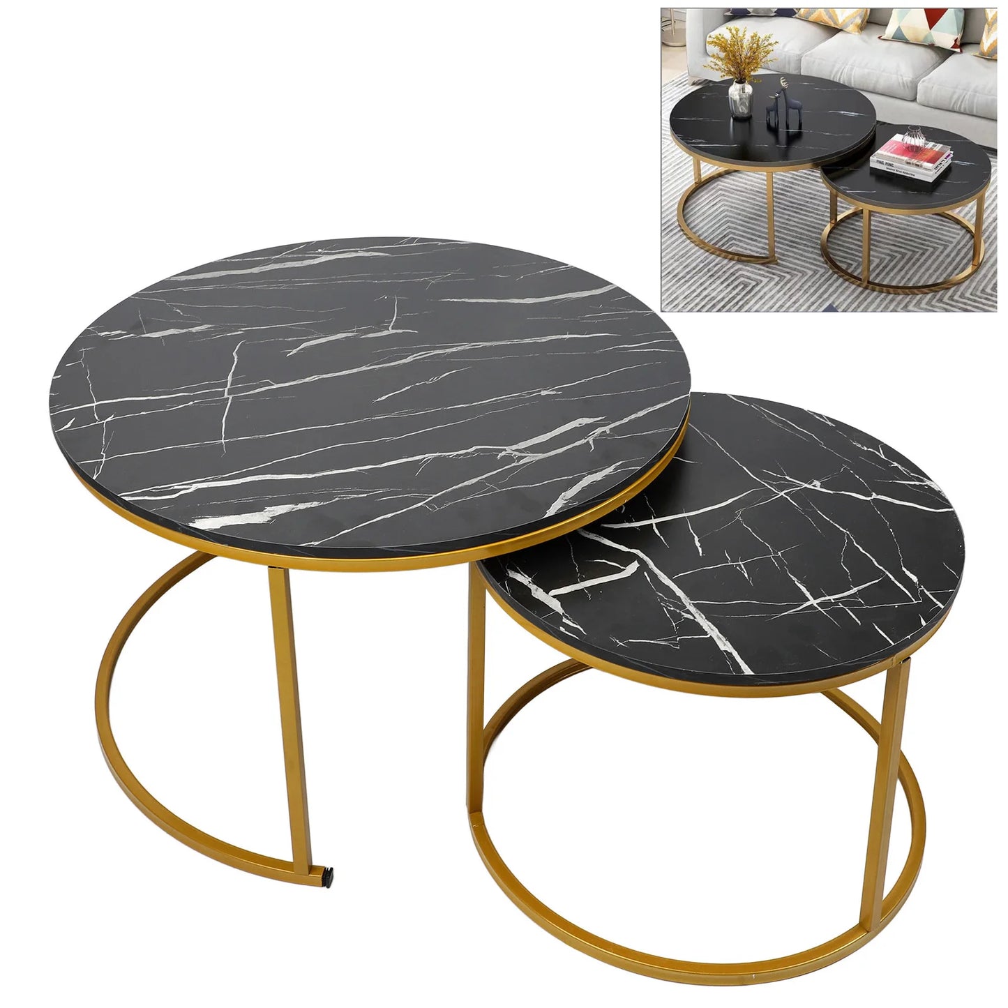 Stacking Round Side Table Exquisite Crafts Sturdy Robust Deformation Proof Flexible Use Round Coffee Table Set for Living Room