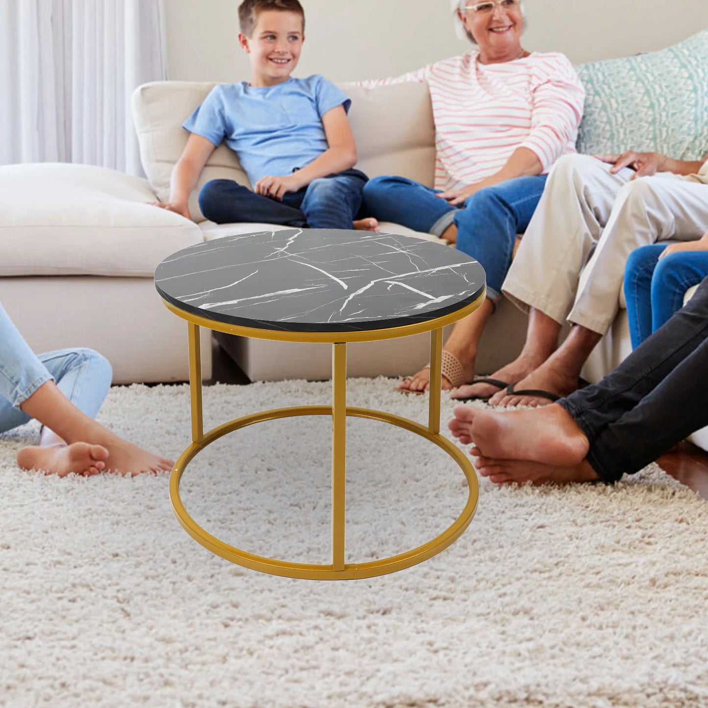 Stacking Round Side Table Exquisite Crafts Sturdy Robust Deformation Proof Flexible Use Round Coffee Table Set for Living Room