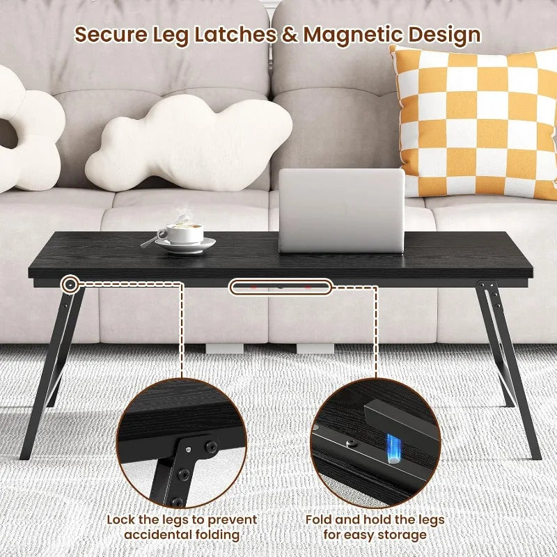 Folding Coffee Table, Leg Latches Portable Sturdy Floor Table Desk for Sitting on The Floor, No Assembly Low Coffee
