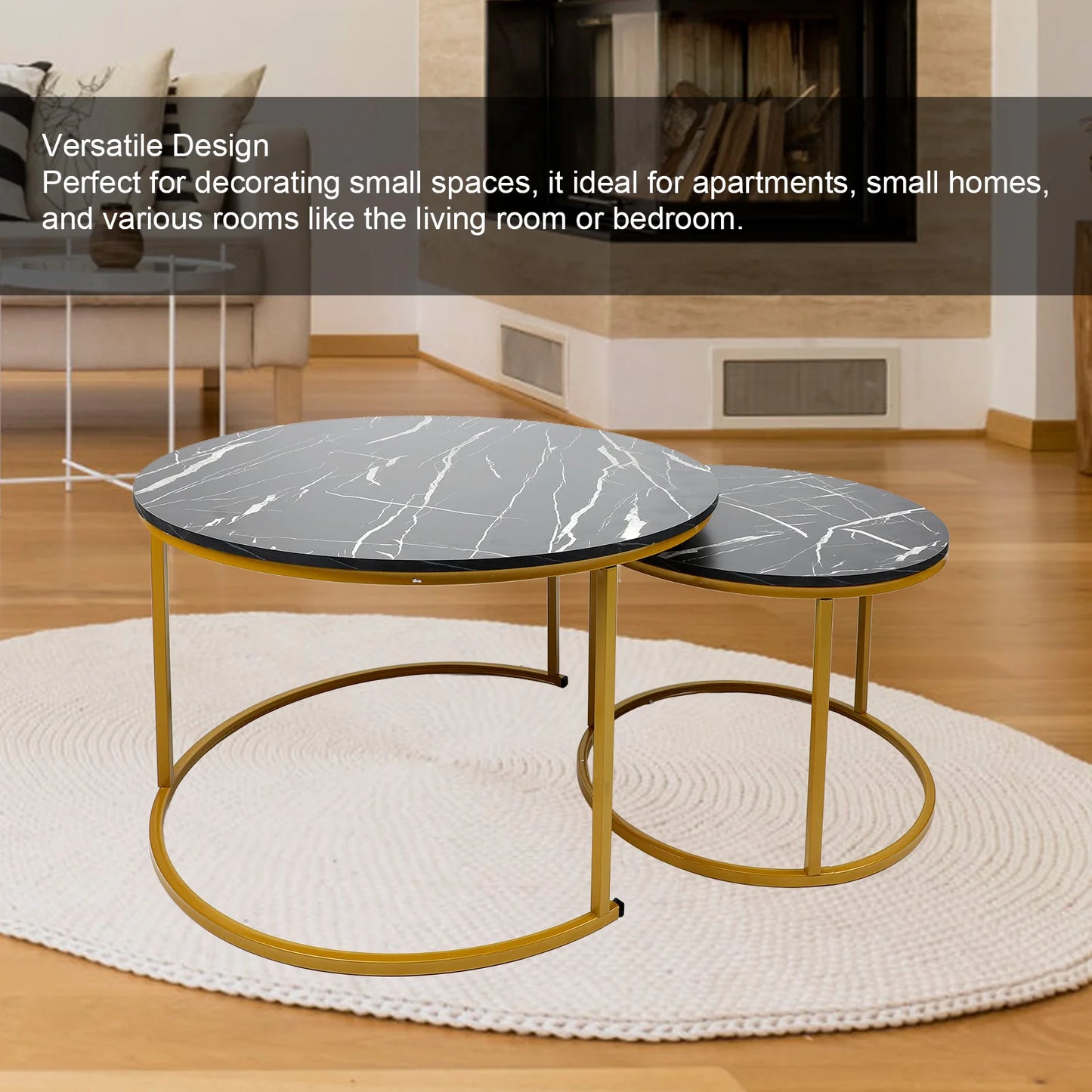 Stacking Round Side Table Exquisite Crafts Sturdy Robust Deformation Proof Flexible Use Round Coffee Table Set for Living Room